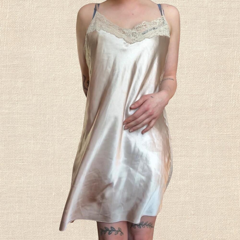 Cream silk lace slip dress